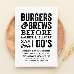 Casual black and white wedding rehearsal dinner invitation