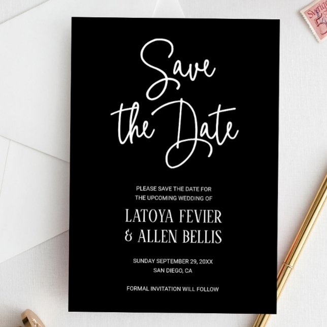 Casual Black White Writing Save The Date Wedding Invitation (Creator Uploaded)