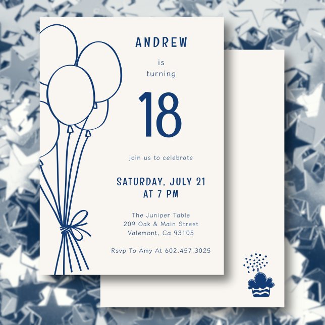 Casual Boys Mens Birthday Balloon Any Age Blue Invitation (Creator Uploaded)