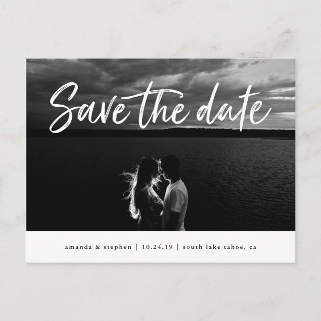 Casual Brush | Photo Save the Date Announcement Postcard (Front)