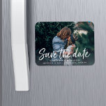 Casual Brush | Photo Save the Date Magnet<br><div class="desc">A modern magnetic save the date designed to accommodate your favourite horizontal or landscape orientated full-bleed engagement photo. "Save the date" appears as an overlay along the bottom in a fresh,  casual white handwritten typography style,  with your names,  wedding date and wedding location beneath.</div>
