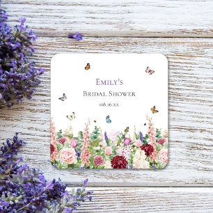 Casual Butterfly Floral Bridal Shower Square Sticker