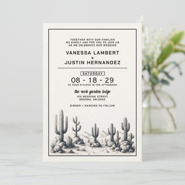 Casual Cactus Wedding Invitation (Standing Front)