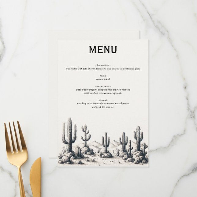 Casual Cactus Wedding Menu (Front/Back In Situ)