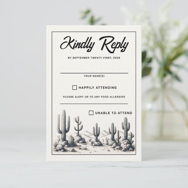 Casual Cactus Wedding RSVP Card (Standing Front)