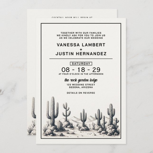 Casual Cactus Wedding with Details Invitation (Front/Back)