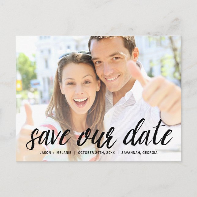 Casual Calligraphy | Photo Save the Date Announcement Postcard (Front)