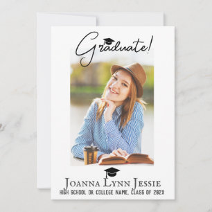 casual calligraphy three foto Graduate invitation