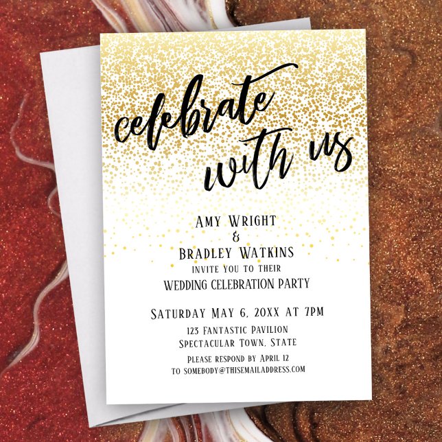 Casual Celebrate with Us Gold Confetti Reception Invitation (Creator Uploaded)