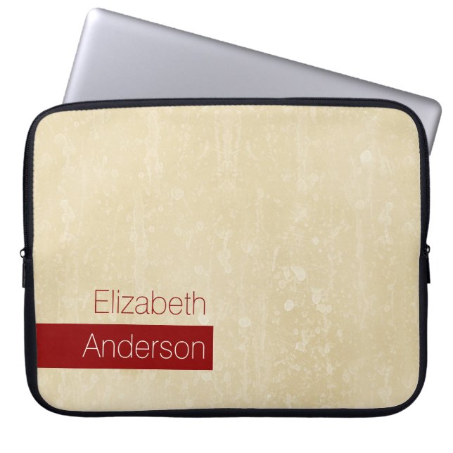 Casual Chic Beige and Red Simple Grunge With Name Laptop Sleeve (Front)