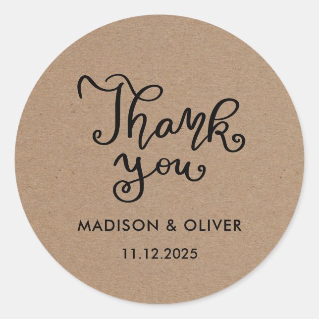 Casual Chic Script Thank You Rustic Wedding Classic Round Sticker (Front)