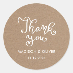 Casual Chic Script Thank You Rustic Wedding Classic Round Sticker