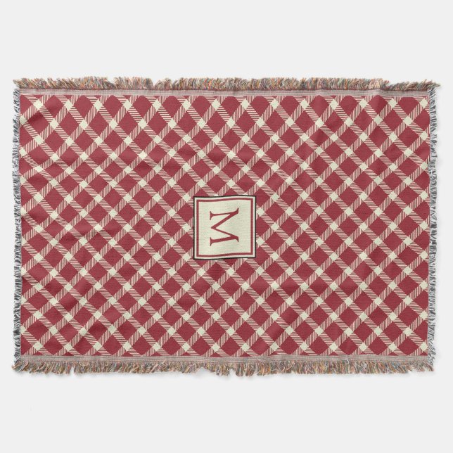 Casual Classic Red Plaid with Monogram Throw Blanket (Front)