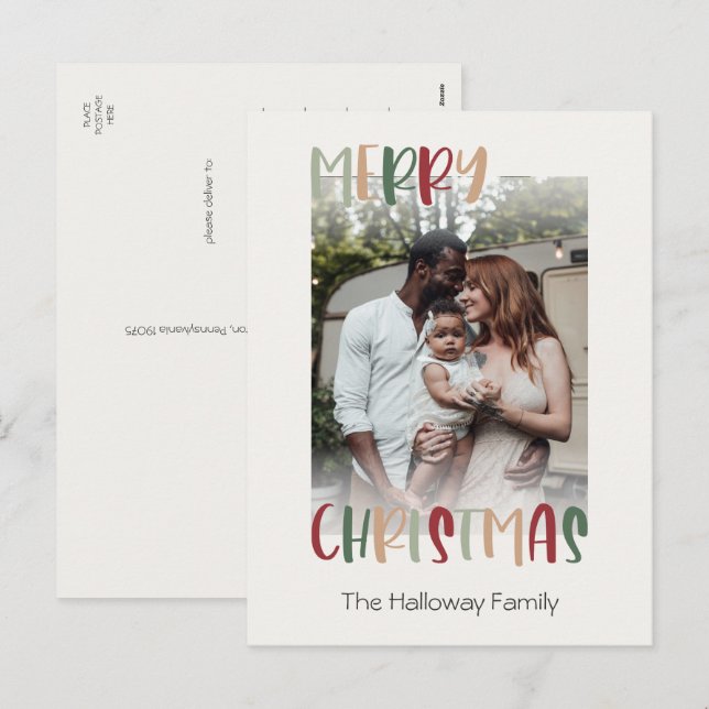 Casual Colorful Christmas Faded Photo Holiday Postcard (Front/Back)