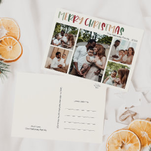 Casual Colourful Christmas Five Photo Holiday Postcard