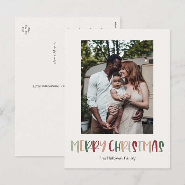 Casual Colourful Christmas Vertical Single Photo Holiday Postcard (Front/Back)