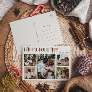 Casual Colourful Happy Holidays Five-Photo Holiday Postcard