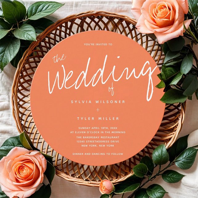 Casual Coral Typography Wedding Invitation (Customize this invitation for your wedding.)