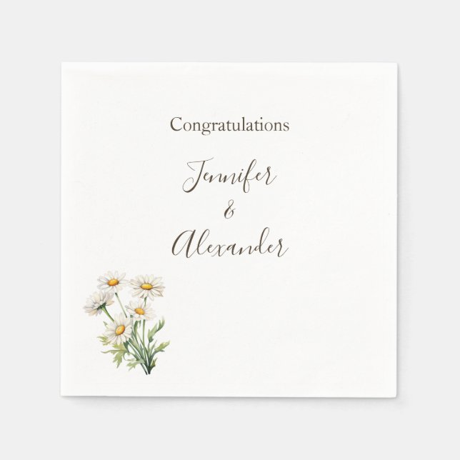 Casual Country Wedding Daisy Floral Personalised Napkin (Front)