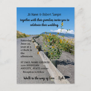 Casual country west mountain road flowers wedding invitation postcard