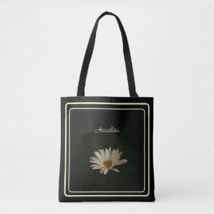 Casual Daisy Flower Personalised Black Tote Bag