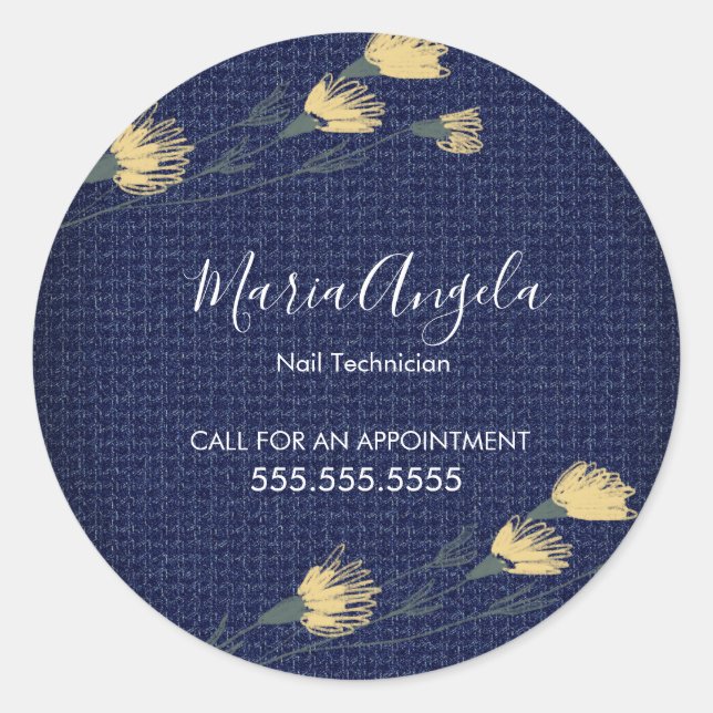 Casual Denim and Wild Flowers Salon Beauty  Classic Round Sticker (Front)