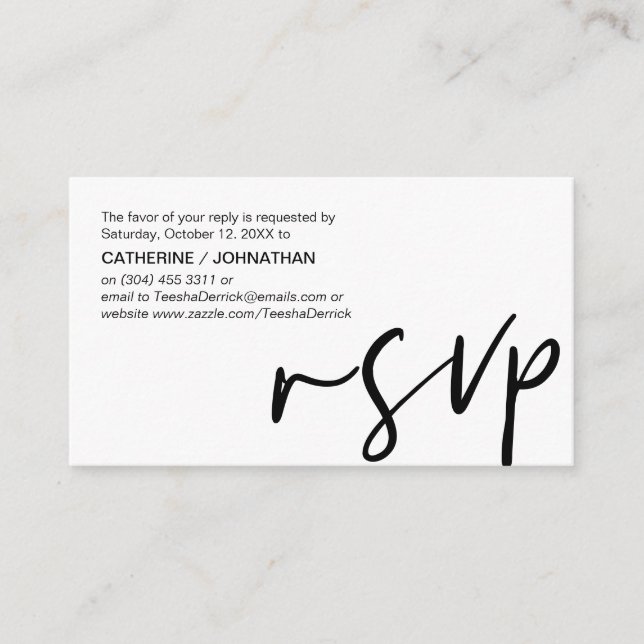 Casual Elegance, Black Script, RSVP respond Enclosure Card (Front)