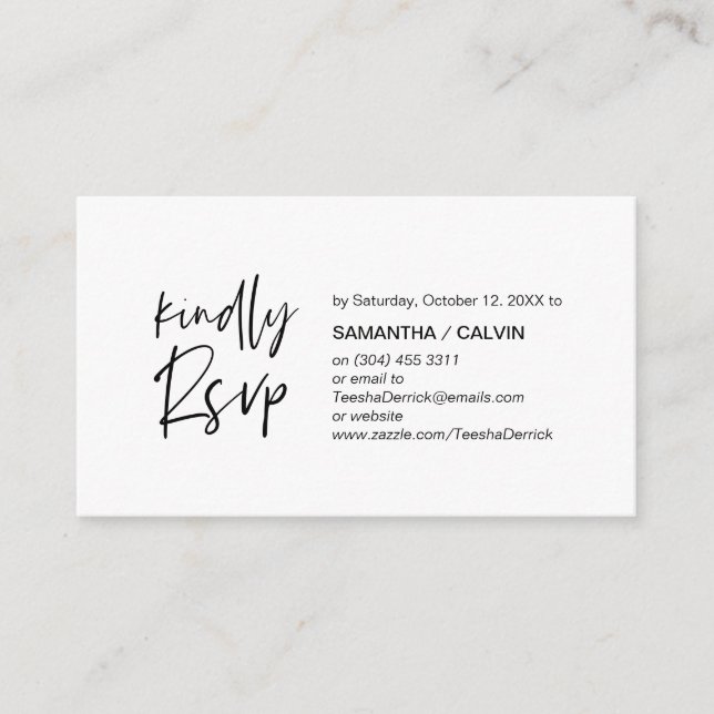 Casual Elegance, Black Script, RSVP respond Enclosure Card (Front)