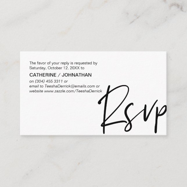 Casual Elegance, Black Script, RSVP respond Enclosure Card (Front)