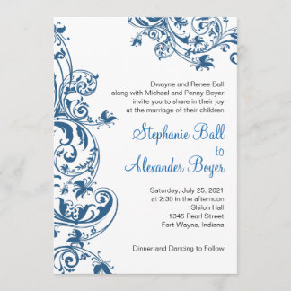 Casual Elegance Blue Swirl Wedding Invitation