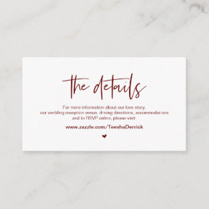 Casual elegance, Burgundy, Our Wedding Details Enclosure Card