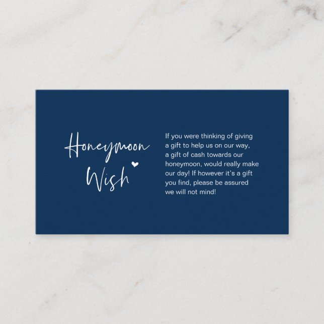 Casual elegance minimal, Navy Blue, Honeymoon Wish Enclosure Card (Front)