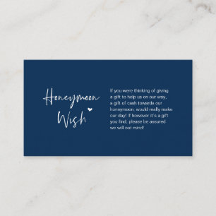 Casual elegance minimal, Navy Blue, Honeymoon Wish Enclosure Card