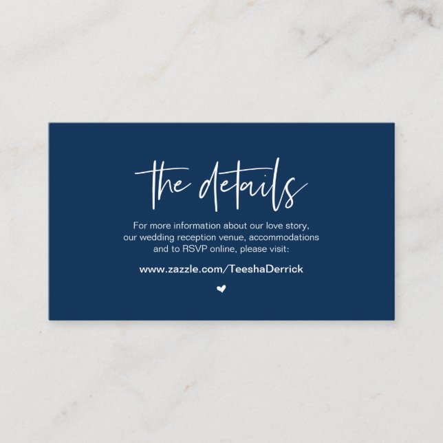 Casual elegance, Navy Blue,  our Wedding Details Enclosure Card (Front)