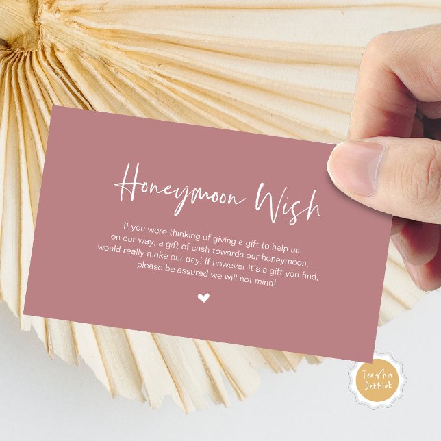 Casual Elegance Wedding Honeymoon Wish Enclosure Card (Honeymoon Wish Enclosure Card, in Modern minimal, casual elegance script, cash fund, in Dusty rose)