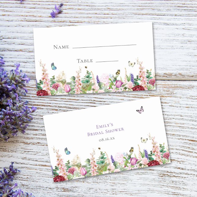 Casual Elegant Floral & Butterflies Bridal Shower Place Card (Creator Uploaded)