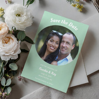 Casual Elegant Green Oval Photo Save the Date Invitation