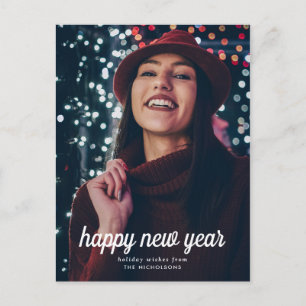 Casual Elegant Happy New Year Script Photo Postcard