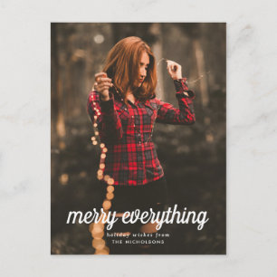 Casual Elegant Merry Christmas Script Photo Postcard
