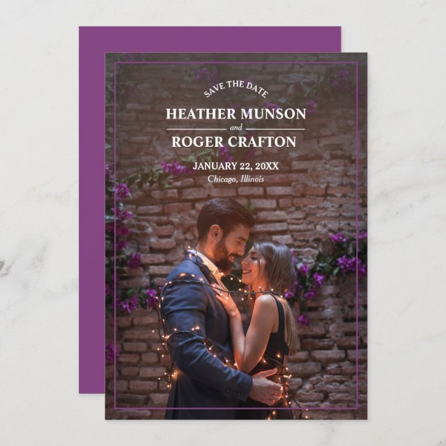 Casual Engagement Photo Purple Save The Date (Front/Back)