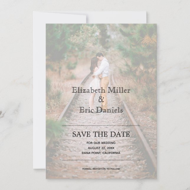 Casual Faux Vellum Engagement Photo Save The Date (Front)