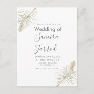 Casual Feather Gold Minimal Wedding Postcard