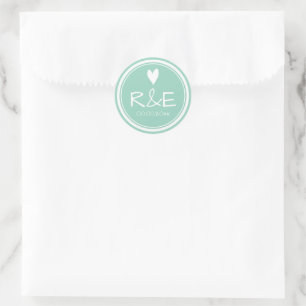 Casual font teal heart wedding favor stickers