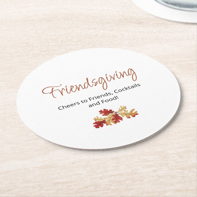Casual Friendsgiving Fall Foliage Thanksgiving  Round Paper Coaster (Angled)