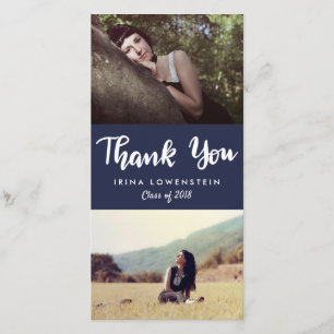 Casual Graduate Two Photo Thank You Navy Blue Card