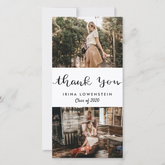 Casual Graduate Two Photo Thank You Script Card (Front)