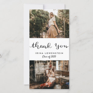 Casual Graduate Two Photo Thank You Script Card