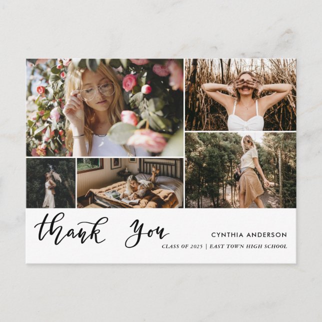 Casual Graduation Thank You Script Photo Collage Postcard (Front)