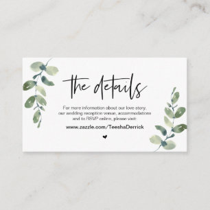Casual Greenery, Black font, Our Wedding Details Enclosure Card