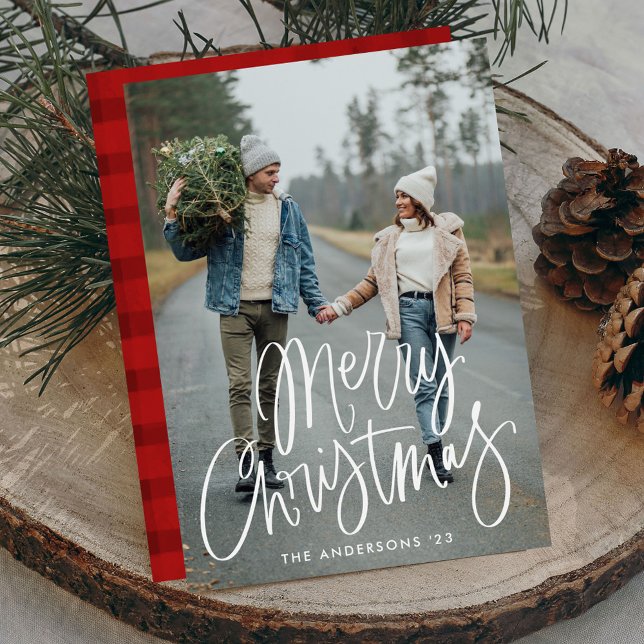 Casual Hand-Lettered Script Merry Christmas Photo Holiday Card (Creator Uploaded)
